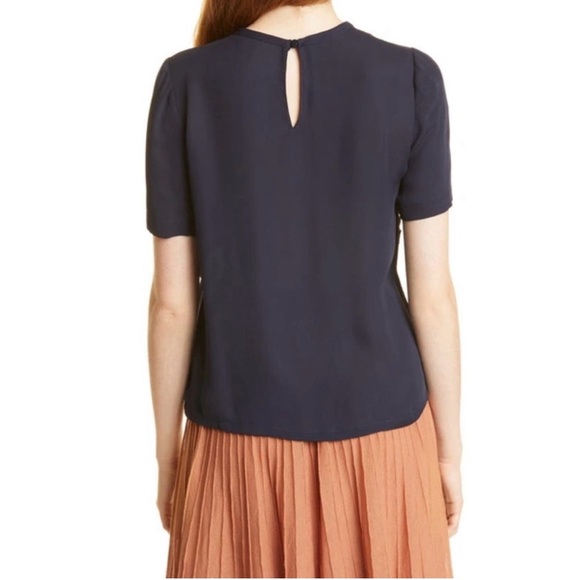 NWT REBECCA TAYLOR Lace Stripe Silk Top In Dark Navy Size XS - Picture 14 of 16